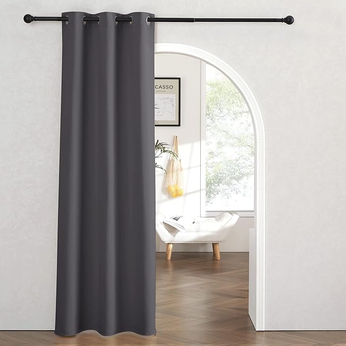 RYB HOME Blackout Curtains Thermal Insulating Privacy Temporary Door Curtains for Bedroom Closet Doorway Accordion Door Interior Living Room Kids Nursery Dining, Wide 60 x Long 90 inch, Grey