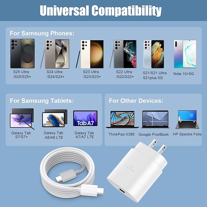 Type C Charger Fast Charging,25W PD USB C Fast Wall Charger Block & 6.6ft Android Phone Charge Cable for Samsung Galaxy S26 S25 S24 S23 S22 S21 S20 Plus Ultra,Note 20 10 9 8/ S10 S9 S8 Pixel 6 5 4 Pro