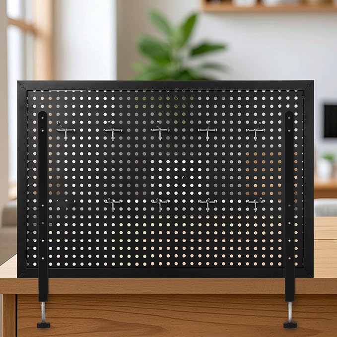 BESPORTBLE Desk Clamp Pegboard Mount, Adjustable Metal Desktop Bracket 2-Pack, No-Drill Table Stand for Home Office Workspace Organization, Black, 16.33 x 2.16 x 0.78 Inches, Iron