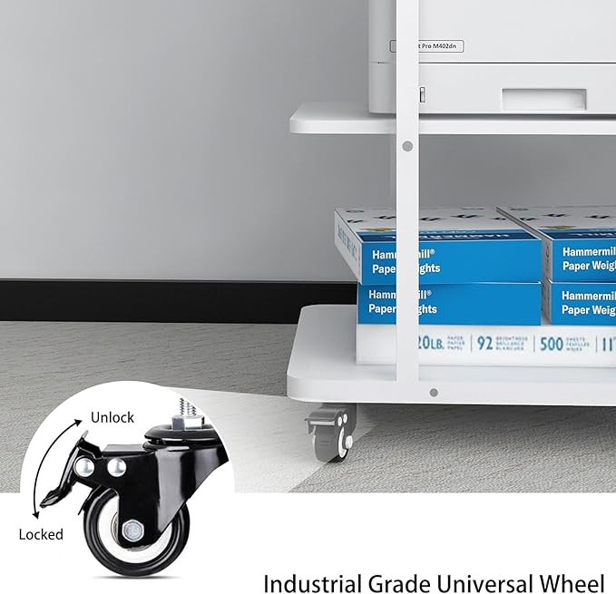 Natwind Printer Stand, 24''x20''x26'' Large Printer Table with Storage Shelf, 3 Tier Rolling Printer Cart with Wheels,Multifunctional Shelves for Home Office（White）