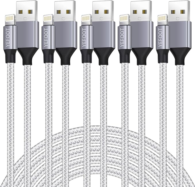 [Apple MFi Certified] 6Pack(3/3/6/6/6/10FT) iPhone Charger Nylon Braided Fast Charging Lightning Cable Compatible iPhone 14Pro/14/13Pro/13/12Pro/12/11and More-Silver&White