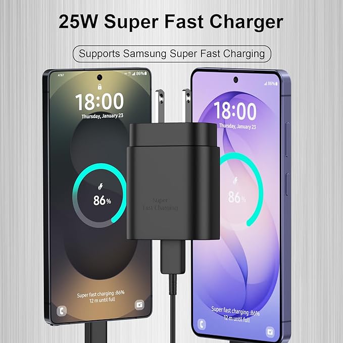Super Fast Charger USB C Charger,25W USB C Wall Charger Block &8FT Type C Cable for Samsung Galaxy S26/S25/S24/S24 Ultra/S24+/S23/S23Ultra/S23+/S22/S22+/S22Ultra/S21/S21+/S20/S20+/S10/Note 20/Note 10