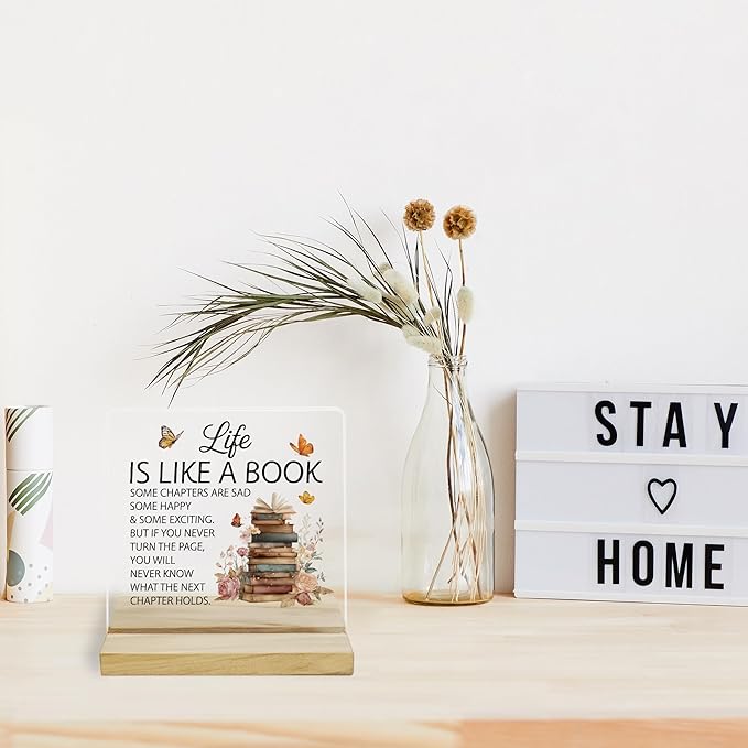 Inspirational Book Lover Desk Decor Sign, Reading Room Decor Acrylic Plaque, Bookcase Decor