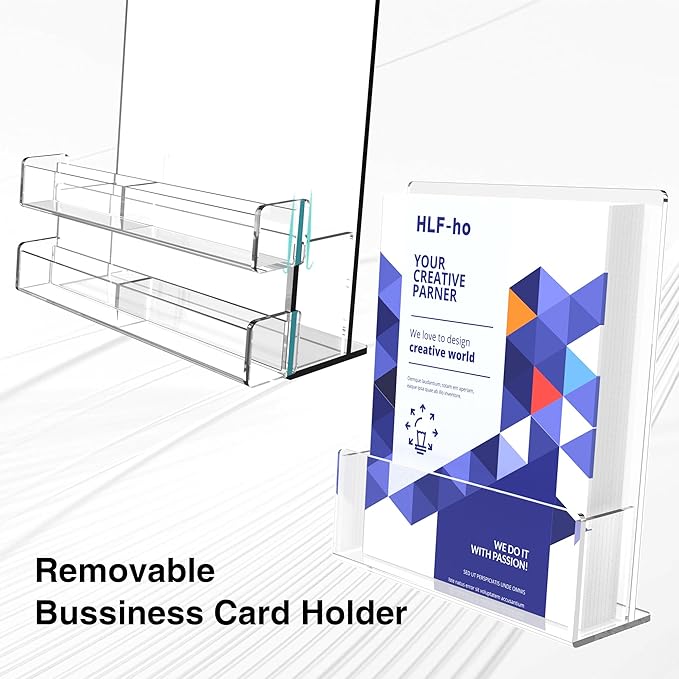 Brochure Holder 8.5x11 Inch Acrylic Literature Holders Clear Flyer Display Stand with Business Card Slot Pamphlet Holder Multi Purpose Organizer for Office, Lobby, Hotels, Trade Shows, 2 Pack