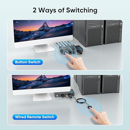 Hearvo USB 3.0 DisplayPort KVM Switch 1 Monitor 2 Computers, 8K@60Hz DP KVM Switch for 2 Computers Sharing Monitor Keyboard Mouse Printer, with EDID Adaptive, 2 USB Cables and Controller - S7230P