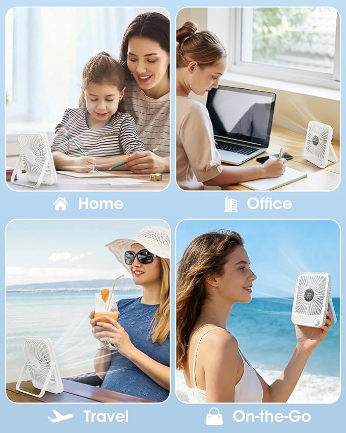 Ouddy Mode 2 Pack Small Desk Fan, Rechargeable Quiet Portable Travel Fan with 100 Wind Speeds Digital Display White Personal Fans for Office Bedroom Home Outdoor