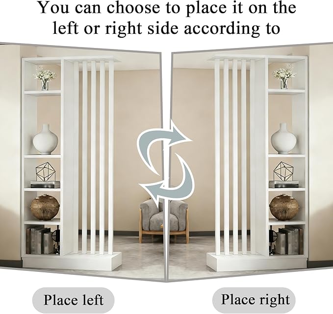 Room Divider with Shelves, Entrance Hall Partition Screen Column Floor to Ceiling - Freestanding Room Divider with Storage Shelf, Freestanding Decor for Bedroom (A White + White, 31.5in / 80cm)