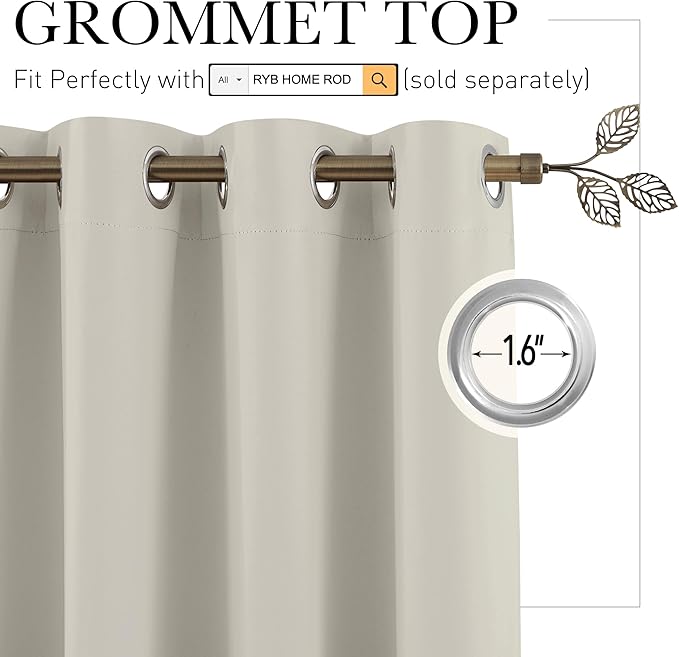 RYB HOME Temporary Doorway Curtains Blackout Privacy Room Divider Curtains Portable Drapes for Closet Wall Panel for Bedroom Living Room Dining Basement Window, W 60 x L 96 inches, Natural