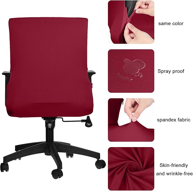 Tallew Office Chair Cover Stretchable Computer Universal Chair Seat Covers Removable Desk Chairs Slipcovers Washable Office Cushion Backrest for Rotating(Burgundy)