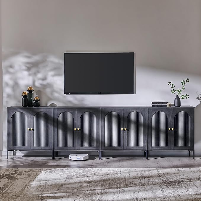 IFGET Modern Buffet Cabinet with Storage, 123.5" W Fluted Arched Sideboard Cabinet w/Adjustable Shelves, Wooden Modular Coffee Bar for Dining Room, Kitchen, Living Room, Entryway, Dark Grey