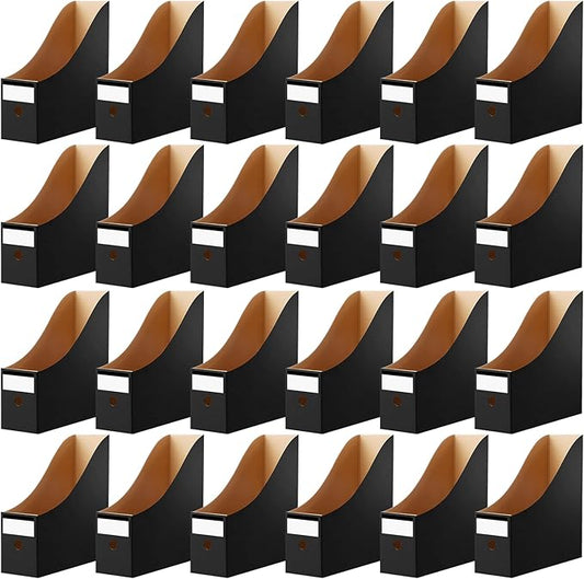 Thenshop 24 Pcs Cardboard Magazine File Holder Organizer, Desk File Organizer Box Foldable Book Bin Papers Storage Folder with Label for School Classroom Office Supplies(Classic,Black)