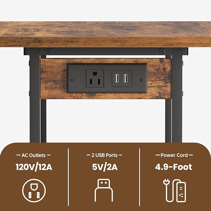 Asgolion Printer Table, 2-Tier Under Desk Printer Stand with Charging Station, Printer Stand with Wheels, Printer Shelf for Small Spaces, PrinterCart for Home Office Rustic Brown