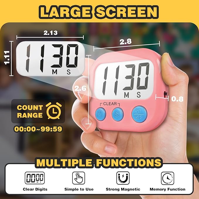 Classroom Timers for Teachers Kids Large Magnetic Digital Timer Teacher Supplies 24 Pack-Blue Pink