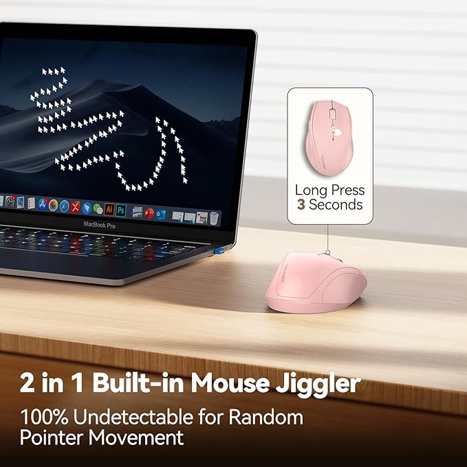 TECKNET Rechargeable Mouse with Jiggler, Plug & Play, 2.4G Connection with USB-C Adapter, Silent Mouse Quiet Click, 6400 DPI Ergonomic Mouse, Cordless Computer Mice for Laptop, Desktop, PC
