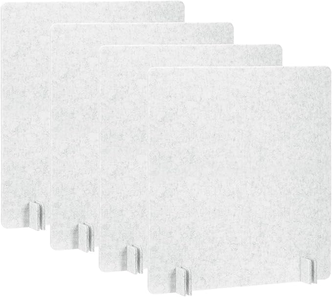 PATIKIL Desk Dividers 24" x 24", 4 Pack Desk Privacy Panel Freestanding Noise Reducing Partition Acoustic Panel with 4Pcs Support Feet for Testing Office Home Library, Light Gray Style B