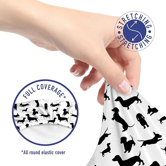 Ambesonne Dog Lover Office Chair Slipcover, Monochrome Dachshunds in Numerous Stances Active Life Pet Canine Abstract Image, Protective Stretch Decorative Fabric Cover, Standard Size, Black and White