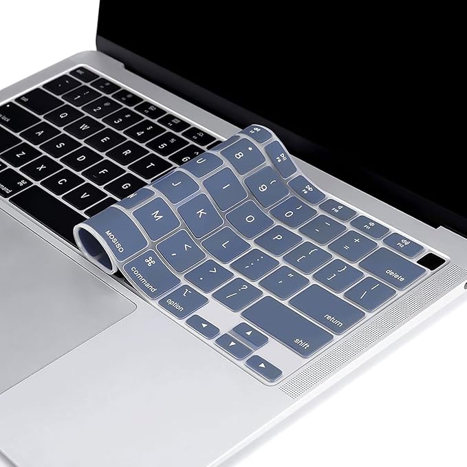MOSISO Keyboard Cover Compatible with MacBook Air 13 inch 2022 2021 2020 Release A2337 M1 A2179 Retina Display with Touch ID Backlit Magic Keyboard, Waterproof Protective Silicone Skin, Steel Blue