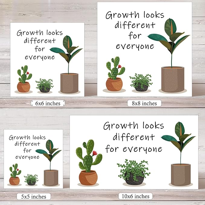 LVQHI Inspirational Wood Block Sign,Growth Looks Different for Everyone Plant Motivational Wooden Block Sign for Home Bedroom Office Desk Table Decor,Inspirational Gifts for Coworker Friend 8x8 IN