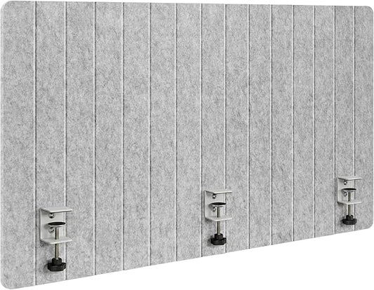 48" Desktop Privacy Screen - Sound Absorbing Felt Panel, Clamp-On Foldable Office Divider for Desk, Silver Gray