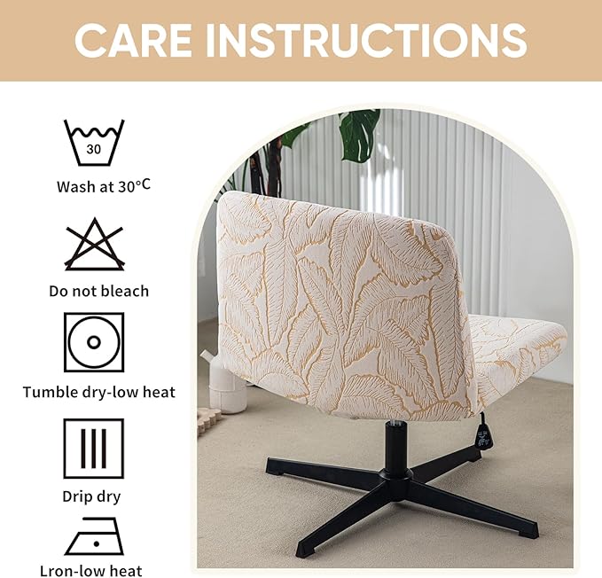 LavishCover Waterproof Palm Leaf Criss Cross Chair Cover, High-Stretch Flocked Fabric, Armless Office & Desk Chair Protector Against Stains and Wear(Beige,Palm Leaf, Just The Cover, No Chair)
