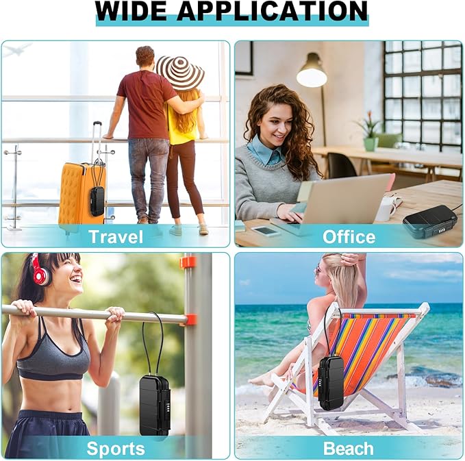 HUANLANG Portable Safe Lock Box with Combination Lock Mini Beach Travel Safe Waterproof Small Lockable Boxs with Removable Wire Rope Combination Lock Box for Dorm,Travel,Beach,Hotel,Car,Home,Office