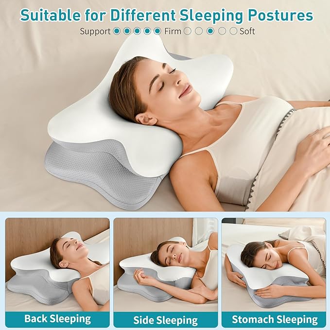 Besyodo Cervical Neck Pillow for Neck Pain Relief, Ergonomic Pillow for Sleeping Contour Memory Foam Pillows with Cooling Pillowcase, Bed Pillow for Side Back Stomach Sleepers