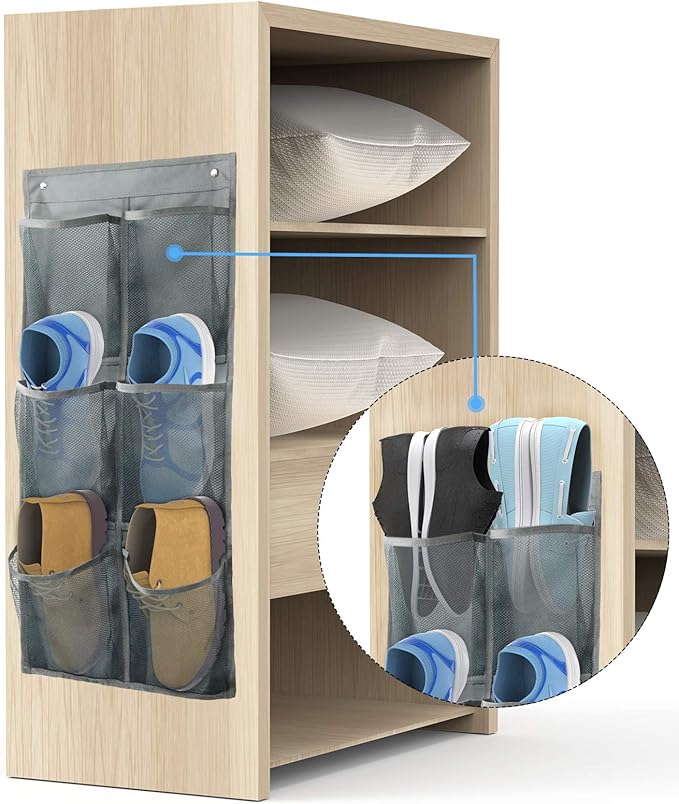 Wall Mounted Shoes Rack 2Pack/Can Store 6Pairs of Sneakers,with Sticky Hanging Mounts, Shoes Holder Storage Organizer Shelf,Door Shoe Hangers (SM06-Gray-2)