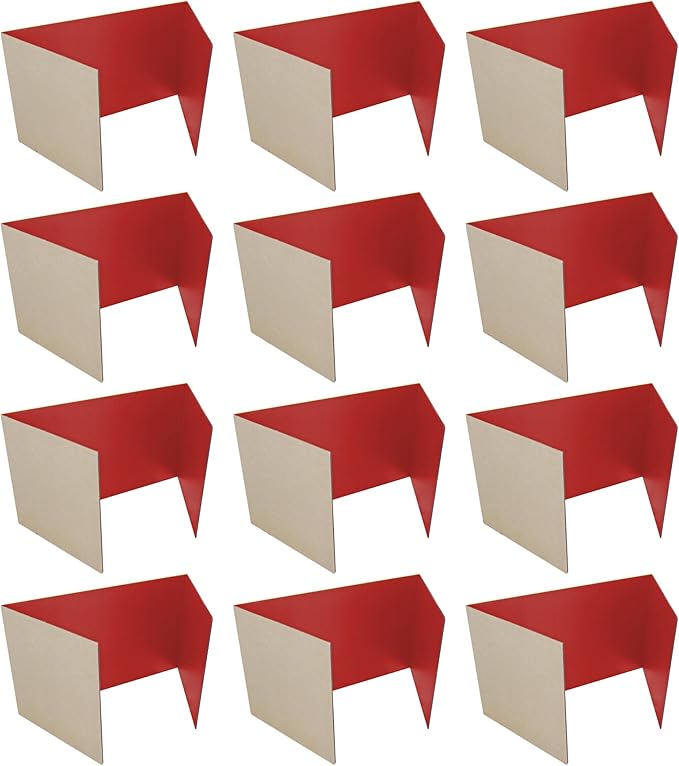 Flipside Products 12 Pack Red Study Carrel, 12”x48” Privacy Boards, Student Privacy and Focus Booth for The Classroom, Desk Divider Cubby for Tests, Made in USA