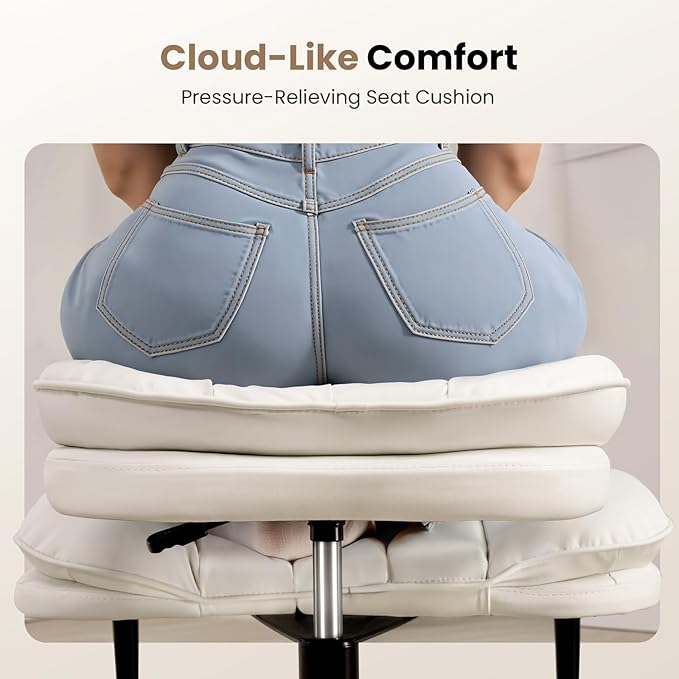 HOMRELEXA Cross Legged Office Chair, Ergonomic Cloud Criss Cross Desk Chair, Meditation Chair with Wheels, Height Adjustable Seat for ADHD, Wide Kneeling Chair with Back Support