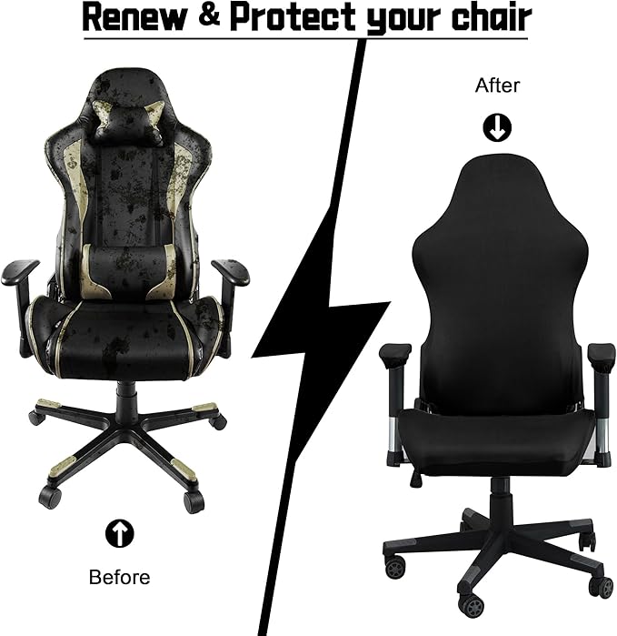 BIETYONE Gaming Chair Covers,Stretchable Computer Chair Cover,Ergonomic Office Chair Cover,for Anti Cat Scratch Protection of Computer Gamer Chair Slipcovers,Racing Chair Covers (Only Covers,Black)