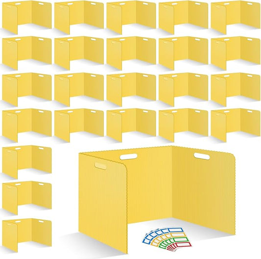 24 Pcs Desk Dividers for Students Plastic Durable and Waterproof Privacy Folders Shields Test Dividers with Classroom Privacy Boards for School Study Teacher Supplies (Yellow)
