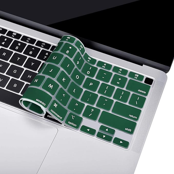 MOSISO Keyboard Cover Compatible with MacBook Air 13 inch 2022 2021 2020 Release A2337 M1 A2179 Retina Display with Touch ID Backlit Magic Keyboard, Waterproof Protective Silicone Skin, Peacock Green