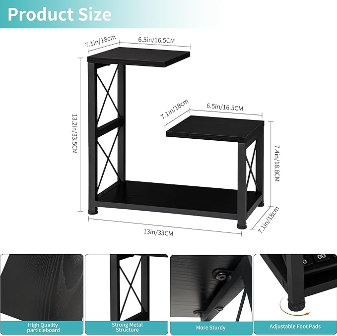Desk Shelf Organizer, 3-Tier Wood Desk Bookshelf, Small Tabletop Book Shelf, Adjustable Display Rack for Office Decor and Desk Accessories,Rustic Black