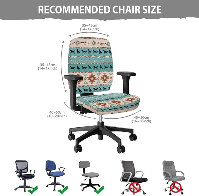Western Horse Office Chair Covers for Women Men Stretchable Office Chair Seat Cover 2 Piece Washable Gaming Chair Cover Universal Fit Wheelchairs,Computer Chairs,Gaming Chairs