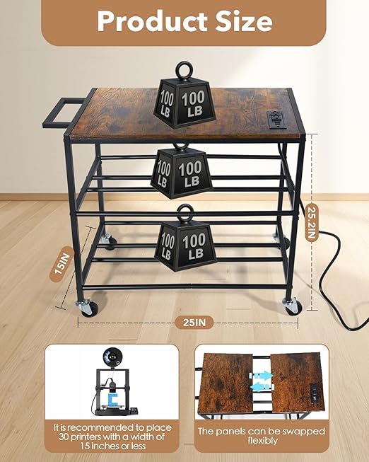 3D Printer Stand with Filaments Storage-Small 3D Printer Table for consumables Storage,Heavy Duty 3D Printer cart Desk Suitable for workshops, Studios and Offices