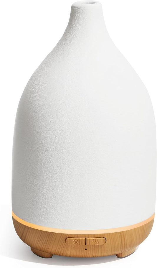InnoGear Oil Diffuser, 150ML Ceramic Diffuser for Essential Oils Handcrafted Aromatherapy Diffuser Mother's Gift Ultrasonic Cool Mist Humidifier with 2 Mist Modes Waterless Auto Off for Home, White