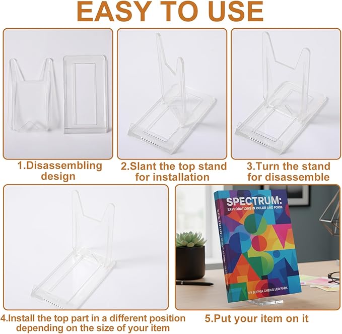 Qianyu Book Display Stand Easel Collector Stand Adjustable Clear Display Holder Thickened Comic Book Holder Clear Easel Plate for Home Office Back to School Album CD Magazine Postcard Artworks (60)