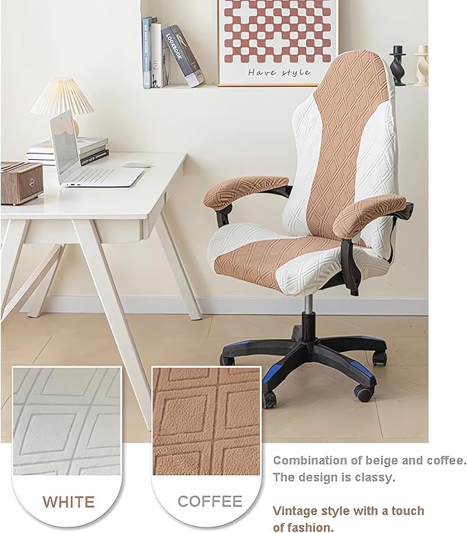 Gaming Chair Cover Stretchable Machine Washable Fabric Computer Chair Seat Slipcover with Armrest for Office/PC Chairs & Racing Style Seats,Khaki