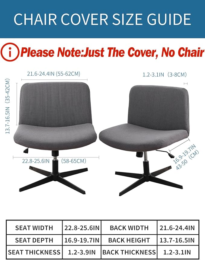 LavishCover Armless Chair Cover Office Desk Chair Cover, Waterproof and Elastic Criss Cross Chair Cover, Exquisite Vanity Chair Cover, Mid Back Wide Seat Accent Chair Covers(Grey,Corn, Just the Cover)