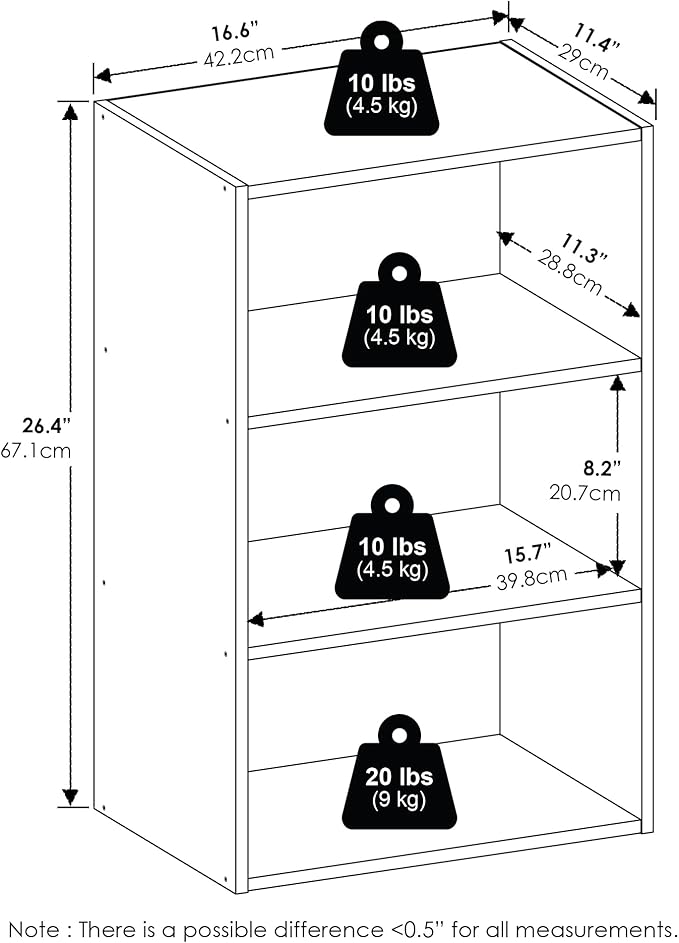 Furinno Basic Book Shelf, 3-Tier Bookshelf, Storage Organizer Bookcase with Open Shelf, 11 x 17 x 26, for Living Room, Bedroom, Home Office, Amber Pine
