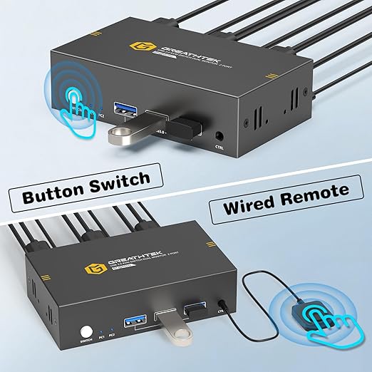 8K HDMI KVM Switch 2 Monitors 2 Computers,8K@60HZ USB3.0 Dual Monitors KVM Switches for 2 PC/Laptops Share Mouse Keyboard and 2 Screens,with 2 USB Cables/Controller,EDID Adapative,Plug&Play