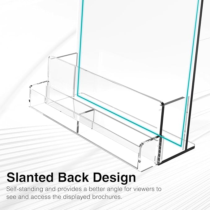 Brochure Holder 8.5x11 Inch Acrylic Literature Holders Clear Flyer Display Stand with Business Card Slot Pamphlet Holder Multi Purpose Organizer for Office, Lobby, Hotels, Trade Shows, 4 Pack