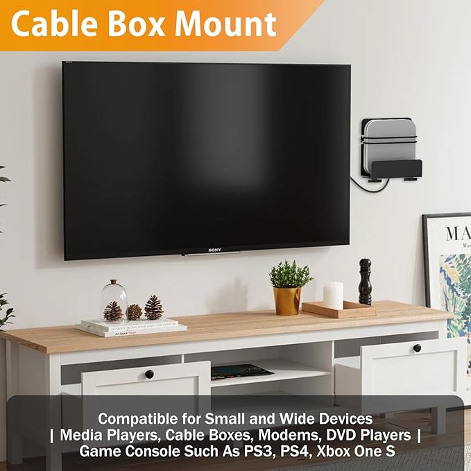 Cable Box Mount, Modem Mount, Adjustable Cable Box Wall Mount Bracket for Small and Wide Devices, Compatible with Media Players, Cable Boxes, Modems, DVD Players