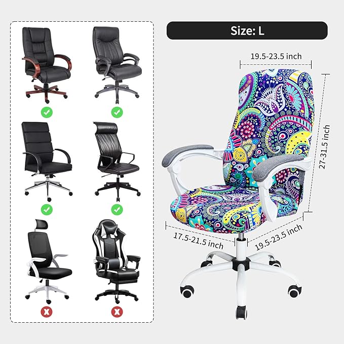 FORCHEER Large Office Chair Cover Stretchable Boho Printed Computer Chair Cover Armrest Office Desk Chair Slipcover Washable Durable