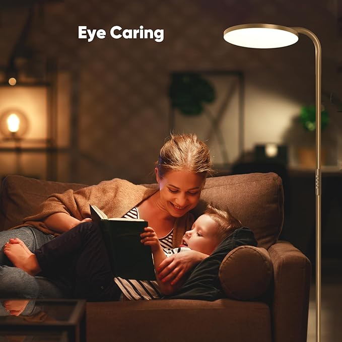 SIBRILLE 36W LED Floor Lamp, Super Bright Standing Lamp, Modern Stepless Dimmable Torchiere Tall Lamp with Remote Control, 350°Rotating Head Reading Floor Lamp for Living Room, Bedroom, Office