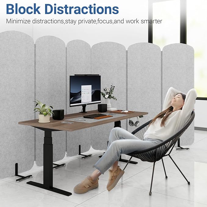 Natwind 5-Panel Office Room Divider, 122.8 x 71 inches Portable Office Partition, Freestanding Folding Privacy Wall for Cubicle & Temporary Indoor Space Separation (Grey)