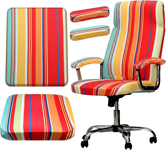Gilprop 4 Pcs Office Computer Chair Seat Covers Set Universal Desk Rotating Chair Slipcovers Stretch Chairs Armrest Cover Pads Office Cushion Backrest