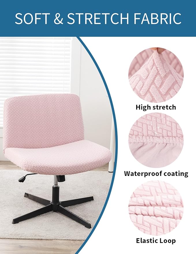 LavishCover Armless Chair Cover Office Desk Chair Cover, Waterproof and Elastic Criss Cross Chair Cover, Vanity Chair Covers,Mid Back Wide Seat Accent Chair Covers(Pink,T-Type,Just the Cover)