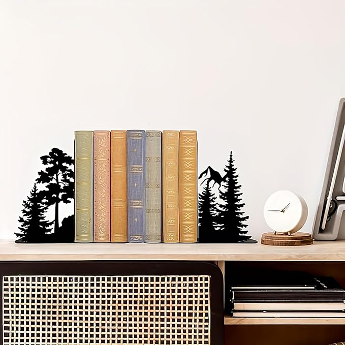 Forest Metal Bookends for Shelves, Serene Forest Decorative Book Ends, Heavy Duty Rustproof Book Stoppers for Home Office & Study Desk, Ideal Gift for Nature Lovers & Book Lovers