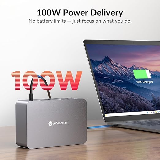AV Access 8K KVM Switch 3 Monitors 2 Computers, Laptop + Desktop KVM Docking Station, 100W PD, GbE, 2xUSB 3.2 10Gbps USB C Hub, SD Reader & Remote Switcher for HP, Dell, Chromebook, PC, and More
